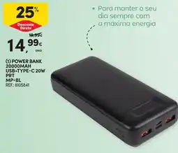 Continente Power bank 20000mah usb+type-c 20w prt mp-bl promoção