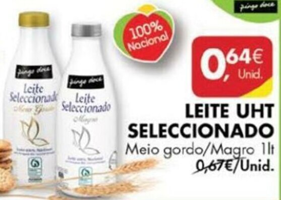 Pingo Doce Leite UHT Seleccionado 1lt promoção