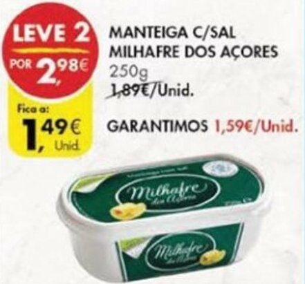 Pingo Doce Manteiga c/Sal Milhafre dos Açores 250g promoção