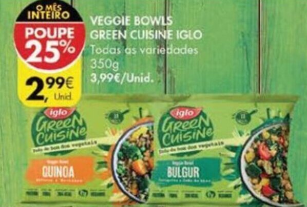 Pingo Doce Veggie Bowls Green Cuisine Iglo 350g promoção
