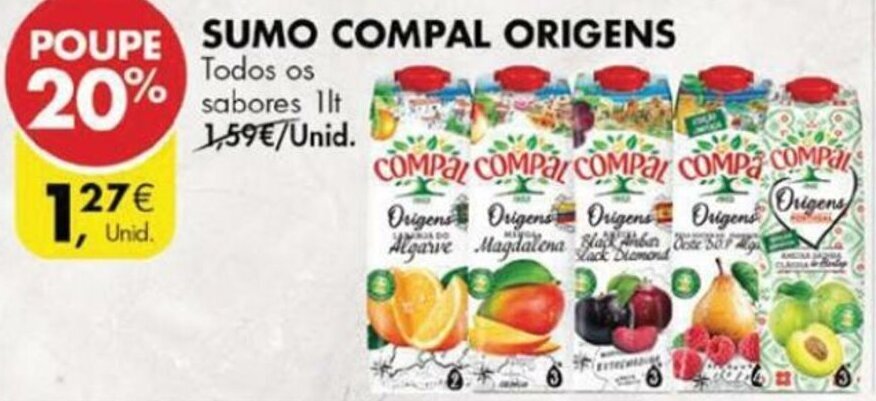 Pingo Doce Sumo Compal Origens 1lt promoção