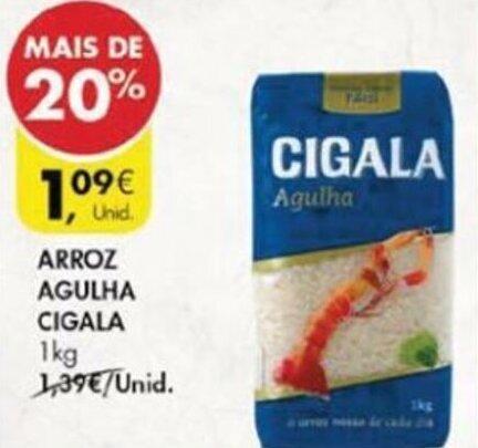 Pingo Doce Arroz Agulha Cigala 1kg promoção
