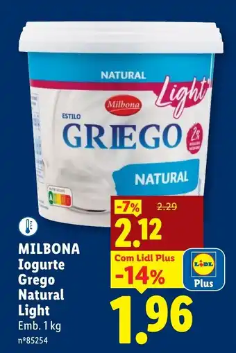 Lidl MILBONA Iogurte Grego Natural Light promoção