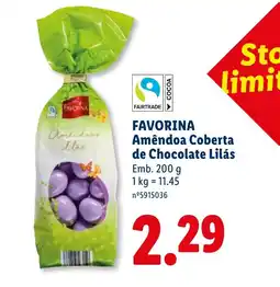 Lidl FAVORINA Amêndoa Coberta de Chocolate Lilás promoção
