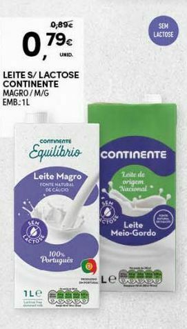 Leite sem lactose continente
