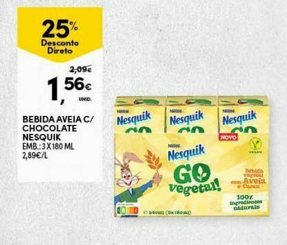 Continente Bebida de aveia nesquik promoção