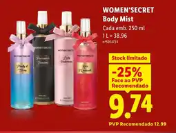 Lidl WOMEN'SECRET Body Mist promoção