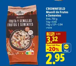 Lidl CROWNFIELD Muesli de Frutos e Sementes promoção