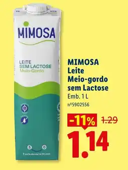 Lidl MIMOSA Leite Meio-gordo sem Lactose promoção