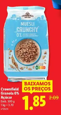 Lidl Crownfield Granola 0% Açúcar promoção