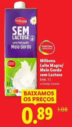 Lidl Milbona Leite Magro/ Meio Gordo sem Lactose promoção