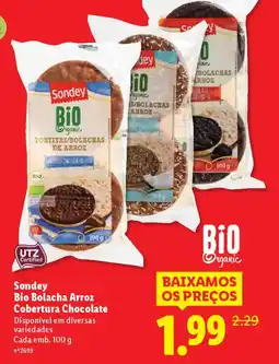 Lidl Sondey Bio Bolacha Arroz Cobertura Chocolate promoção
