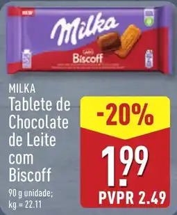 ALDI MILKA Tablete de Chocolate de Leite com Biscoff promoção