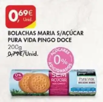 Pingo Doce Bolachas Maria s/Açúcar Pura Vida Pingo Doce 200g promoção