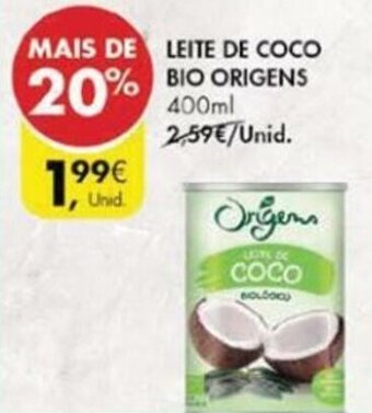 Pingo Doce Leite de Coco Bio Origens 400ml promoção