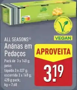 ALDI ALL SEASONS Anánas em Pedaços promoção