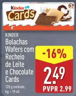 ALDI KINDER Bolachas Wafers com Recheio de Leite e Chocolate Cards promoção