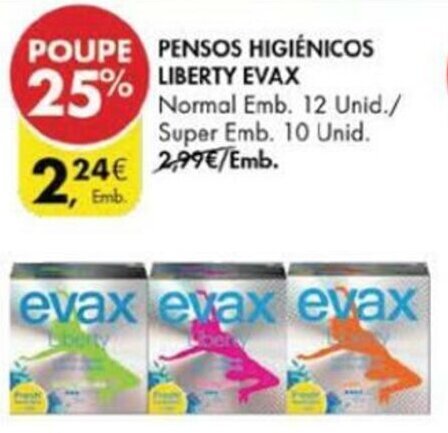 Pingo Doce Pensos Higiénicos Liberty Evax Normal 12 unid/Super 10 unid promoção