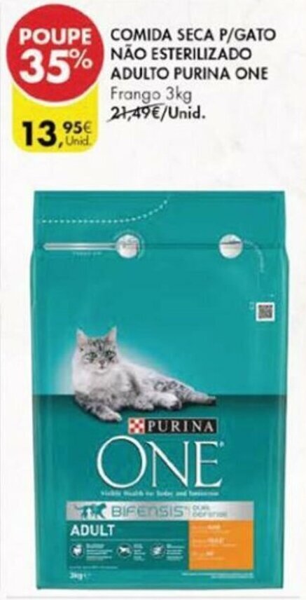 Pingo Doce Comida Seca p/Gato Não Esterilizado Adulto Purina One 3kg promoção