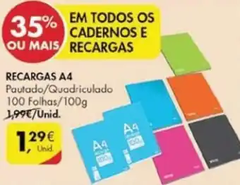 Pingo Doce Cadernos e Recargas A4 100 folhas promoção