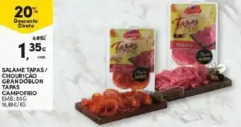 Continente Salame Tapas/Chourição Gran Doblon Tapas Campofrio 80g promoção