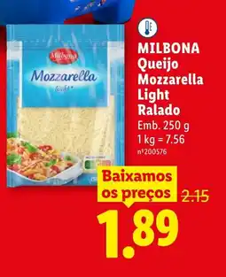 Lidl MILBONA Queijo Mozzarella Light Ralado promoção