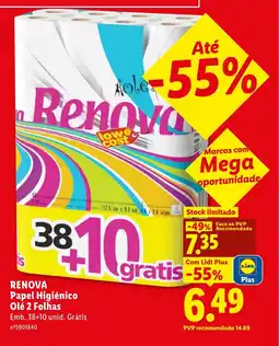 Lidl RENOVA Papel Higiénico Olé 2 Folhas promoção