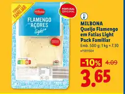 Lidl MILBONA Queijo Flamengo em Fatias Light Pack Familiar promoção