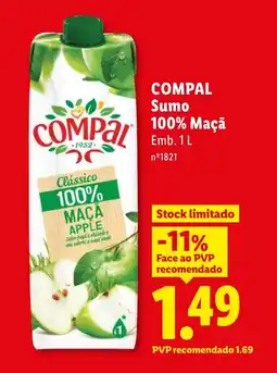 Lidl COMPAL Sumo 100% Maçã promoção