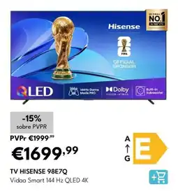 Radio Popular TV HISENSE 98E7Q Vidaa Smart 144 Hz QLED 4K promoção
