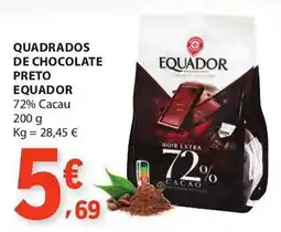 E.Leclerc Quadrados de chocolate preto equador 72% cacau promoção