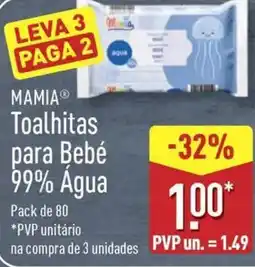 ALDI MAMIA Toalhitas para Bebé 99% Água promoção