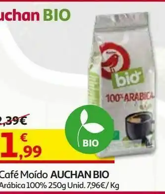 Café moído auchan bio:arábica 100% int.8 250 g