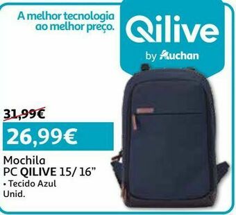 Auchan Mochila pc qilive:tecido azul 15-16 " 894785 promoção