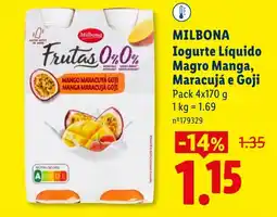 Lidl MILBONA Iogurte Líquido Magro Manga, Maracujá e Goji promoção
