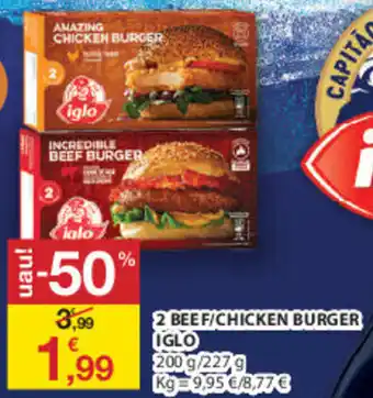 E.Leclerc Iglo 2 Beef/Chicken Burger promoção