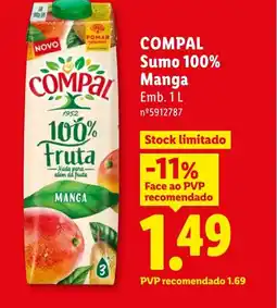 Lidl COMPAL Sumo 100% Manga promoção