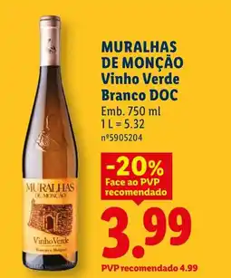 Lidl MURALHAS DE MONÇÃO Vinho Verde Branco DOC promoção