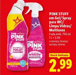 Lidl PINK STUFF em Gel/ Spray para WC/ Limpa Vidros/ Multiusos promoção