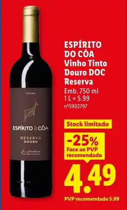 Lidl ESPÍRITO DO CÔA Vinho Tinto Douro DOC Reserva promoção