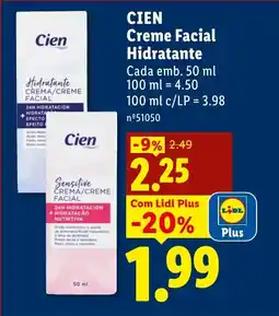 Lidl CIEN Creme Facial Hidratante Cada promoção