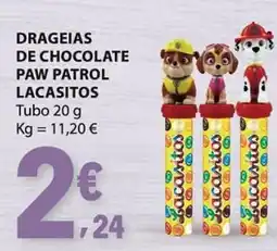 E.Leclerc Drageias de chocolate paw patrol lacasitos tubo promoção