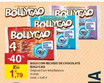 E.Leclerc Bolo com Recheio de Chocolate Bollycao 4 Unid promoção