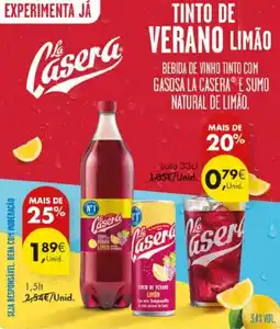 Pingo Doce Bebida de vinho tinto com gasosa la casera e sumo natural de limão. promoção