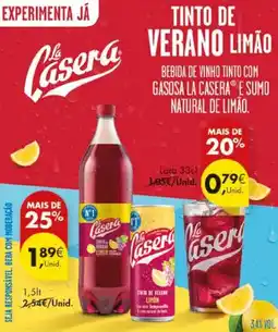 Pingo Doce Bebida de vinho tinto com gasosa la casera e sumo natural de limão. promoção
