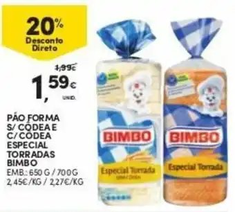 Continente Pão Forma s/Côdea e c/Côdea Especial Torradas Bimbo 650g/700g promoção