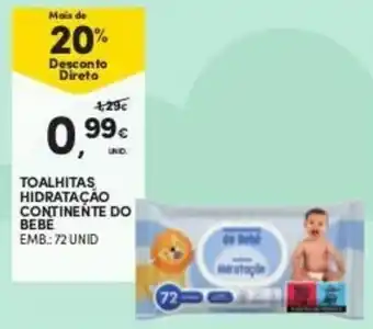 Continente Toalhitas Hidratação Continente do Bebé 72 unid promoção