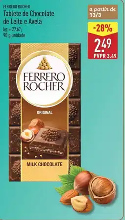 ALDI FERRERO ROCHER Tablete de Chocolate de Leite e Avelã promoção