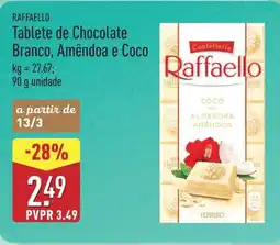 ALDI FERRERO Tablete de Chocolate Branco, Amêndoa e Coco promoção