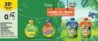 Continente Saqueta de Fruta Um Bongo/Compal Essencial 90g/85g promoção